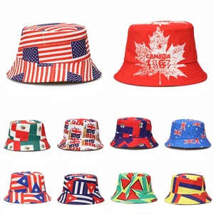 Double-sided Wear Bucket <b>Hat</b> Polyester Canvas Outdoor Unisex Spring <b>Summer</b> Red Black Patterned Design - Product Image 5