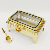 Lefeng Deluxe Restaurant Chafing Dish Buffetset, alcoholgestookt, goudkleurig, 9L rechthoekige voedselwarmer met continue verwarming