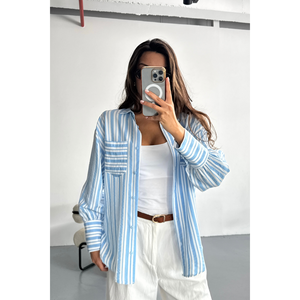 Blusa a Rayas Azul para Mujer - Product Image 2