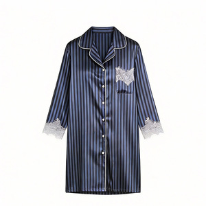 Pigiama a Righe in Poliestere Traspirante, Stile Casual, Raso a Maniche Corte e Pantaloni Lunghi, Adatto per l'Estate, <span class=keywords><strong>Camicia</strong></span> <span class=keywords><strong>da</strong></span> <span class=keywords><strong>Notte</strong></span> <span class=keywords><strong>Premaman</strong></span> <span class=keywords><strong>da</strong></span> <span class=keywords><strong>Donna</strong></span> - Product Image 5