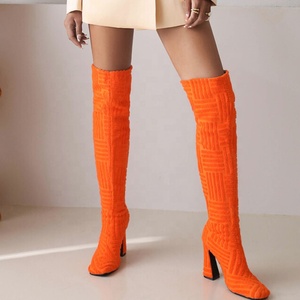 Newest Square Toe Soft Towel Suede Material Women Over Knee High <b>Boots</b> Shoes High Heels Long Booties for Ladies Wide Leg - Product Image 3
