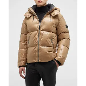 Custom Oversized Duck Down Coat Men's Bright Face Trend Hooded Short Thick Winter Bomber Shiny Puffer Men's Jacket