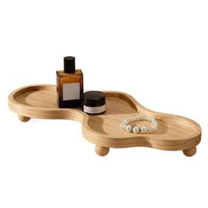 Solid Wood Irregular <b>Tray</b> 2-3 Compartments Natural Color Standing Type Desktop <b>Storage</b> For Cosmetics Jewelry Tea Snacks Display - Product Image 5