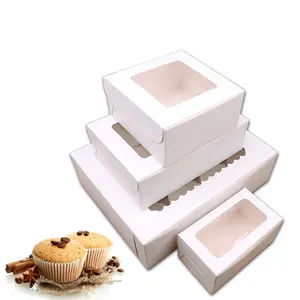 Giá Rẻ Tùy Chỉnh Có Thể Gập Lại 2 4 6 12 Mini Kraft Cupcake Hộp Giấy Với Cửa Sổ Rõ Ràng