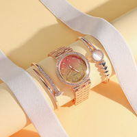 Nouvel ensemble de montres et bijoux tendance 3 pièces/ensemble, montre à quartz créative et exquise avec bracelet en maille, coffret cadeau pour femme