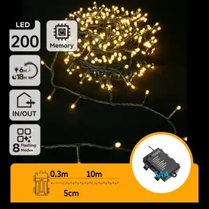 Catena di luci LED con batteria 3AA, 200 LED luminosi, 0,3m+10m, 5cm tra gli LED, IP44, diversi modi di lampeggio, per - Product Image 3