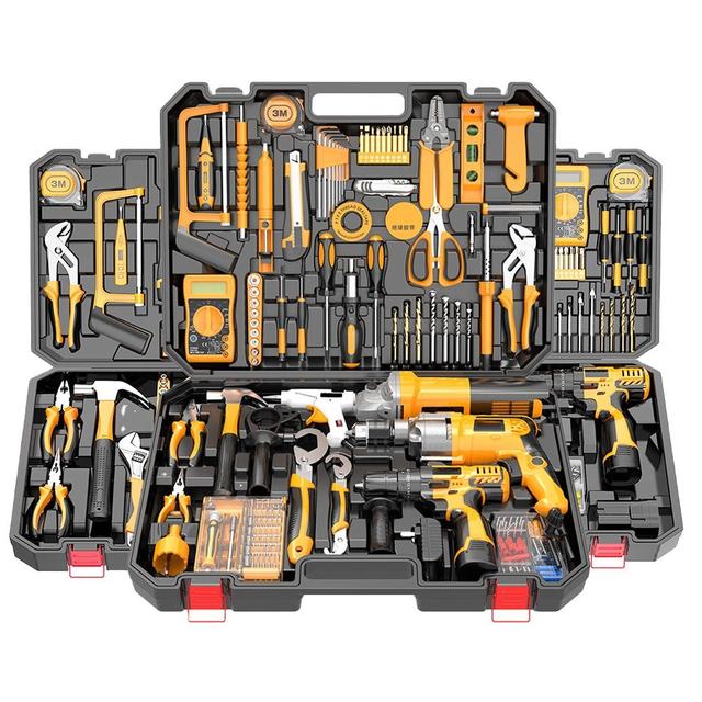 Hardware Electrical Power Combo Kit Cordless Drill Machine Set Plastic Pickaxe Hand Wrench Tool Box Battery-Powered Electric Set