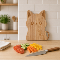 Planche à découper en bois de caoutchouc faite à la main avec tête de chat mignonne et poignée en forme de patte de chat, planche de service pour fromage et cuisine