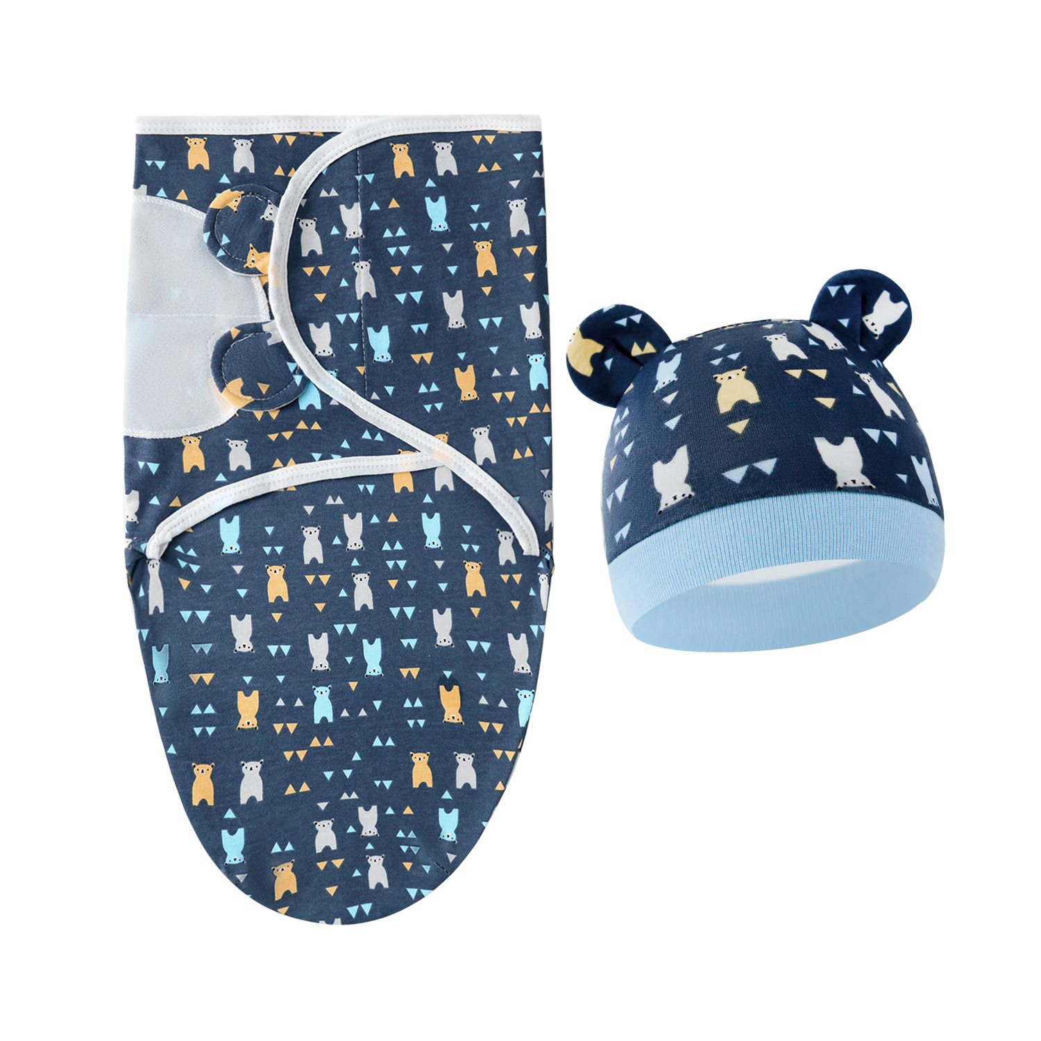 Little bear-swaddling blanket-light blue trimmed hat