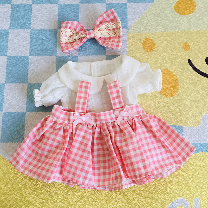 Pink plaid bow-knot skirt 3-piece set