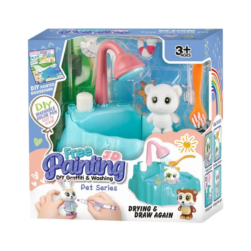 동물 색칠 목욕 페인트 당신의 장난감 키트 DIY 그림 동물 목욕 장난감 재사용 가능한 색칠 동물 애완 동물 관리 장난감