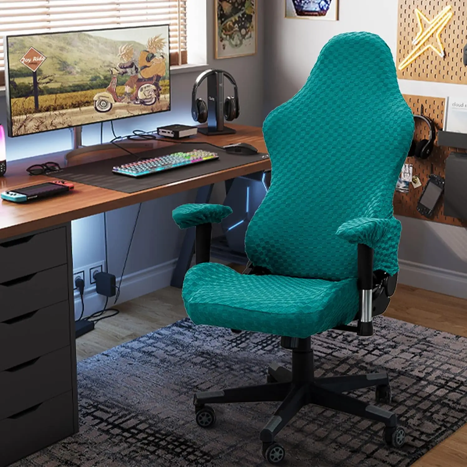 Sarung kursi Gaming, Non-slip dapat dicuci warna Solid mudah dipasang merenggang