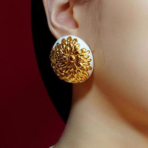 Pendientes de Cerámica con Flores Estilo Chen Duling, Chapados en Oro, Joyería Clásica para Mujer, para Fiestas - Product Image 1