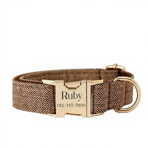 Collar de Perro Personalizado de Terciopelo Marrón Sólido con Lazo, Juego de Correa con Nombre Grabado, Hebilla Metálica, Regalo de Cumpleaños para Cachorro - Product Image 1