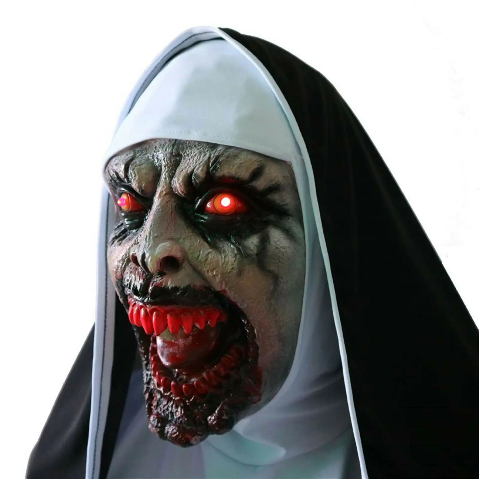 LED Glow Scary Halloween Nun Mask Latex Cosplay Party Costume Props Full Masks