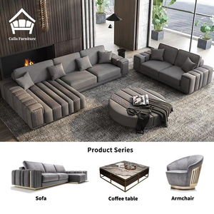 Sofá Modular Seccional en Forma de L de Lujo Italiano, Sofás de Esquina de Cuero y Tela, Combinación de Módulos, Conjunto de Muebles de Sala de Alta Gama para Villa - Product Image 2