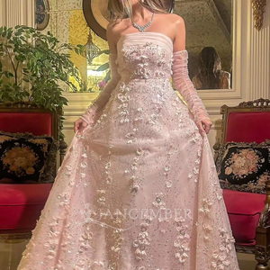 Elegante Abito da Sera Rosa Pallido con Fiori 3D Senza Spalline e <span class=keywords><strong>Maniche</strong></span> <span class=keywords><strong>Lunghe</strong></span> per Matrimoni e Feste Arabe Lsz344-1 - Product Image 6