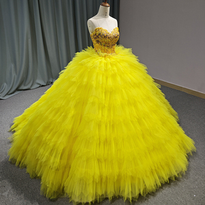 Jancember 6543 Exclusivo amarillo claro Sweetheart Puffy Quinceanera Vestidos para mujeres - Product Image 3