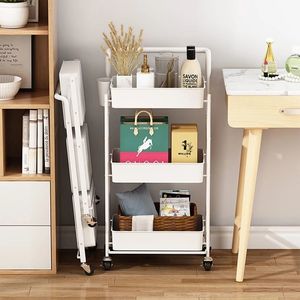 可折叠三层滚动储物车，免安装一秒开锁碳钢多用途家用推车 - Product Image 4