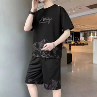 Ensemble Été Homme Décontracté T-shirt Fin Imprimé Sport Jogger Haut Manches Courtes Short 2 Pièces US Pour Hommes Tenue Sportswear