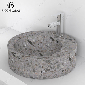 Vente en gros OEM Lavabo de salle de bain moderne rond/rectangulaire en terrazzo, finition mate, ovale, en béton et marbre, pour projets de lavabo DS-1052A - Product Image 6