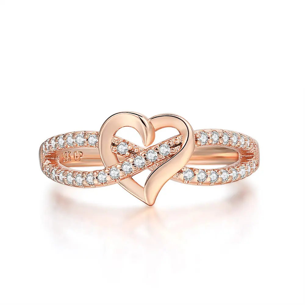 ODM 18k Fashion Heart Shape Women's Engagement Rings Zircon Micro Set Real Gold Plated Rings