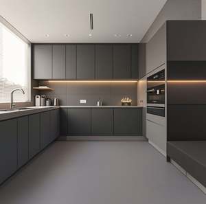 Nouveauté 2025, armoires de cuisine modernes personnalisées en forme de U, finition mate, laque UV, contreplaqué MDF, avec poignée cachée - Product Image 2