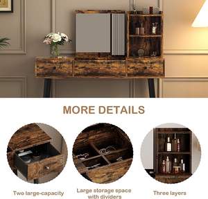 Dareko vanité moderne en bois sans miroir et lumières coiffeuse ensemble station de <span class=keywords><strong>charge</strong></span> corps humain <span class=keywords><strong>induction</strong></span> étagères ouvertes - Product Image 3