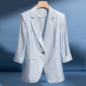 Women's 3/4 Sleeve Blazer Jacket <b>Shimmering</b> White Solid Color Acetate Fiber Breathable Summer <b>Top</b> - Product Image 3