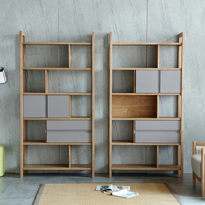 현대식 원목 책장 및 진열장 - 독립형 호텔용 룸 디바이더 수납 선반 - Product Image 6