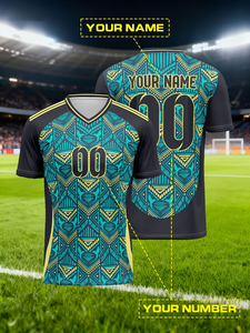 Jersey Sepak Bola Kustom Nama Nomor Tim Warna-Warni Atasan Pendek Bernapas Cepat Kering Cetak Musim Panas 100% Poliester Sublimasi Panas 3D - Product Image 4