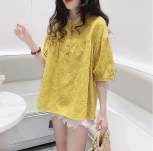 클리어런스 세일 맞춤 디자인 한국 패션 여성 여름 루즈핏 반팔 셔츠 블라우스 - Product Image 5