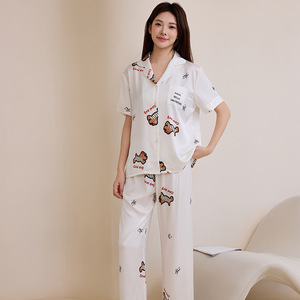 Conjunto de Pijama de Verão Novo Estilo Fada para Meninas, Fofo com Estampa de Cachorrinho, Manga Cinco-Quartos, Shorts, Poliéster, Seda Gelada, Roupa de Casa, Atacado, Gola Lapela - Product Image 3