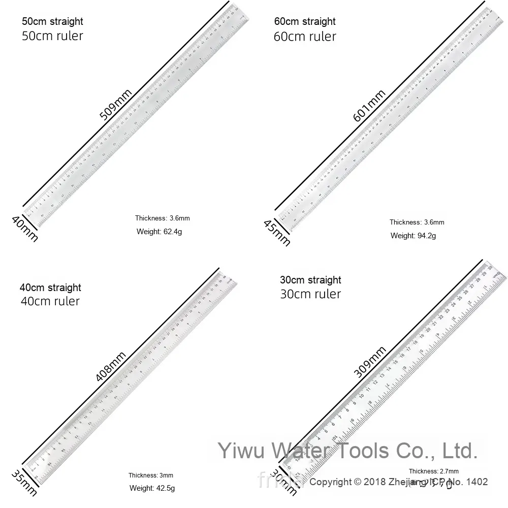 Set De 3 Reglas Métricas De 40 Cm / 16 Pulgadas | De Aluminio, Ancho 28 Mm, Con Tabla De Conversión | Para Oficina, Manualidades Y Aulas