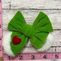 Accessoires de mode pour enfants : Pince à cheveux en velours Grinch vert fluorescent avec nœud en cristal, épingle à cheveux en peluche de Noël, accessoire d'Halloween