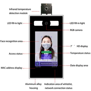 جهاز لقياس درجة الحرارة مقاس 7 بوصات مزود بجهاز نهائي للاستشعار ببصمة الوجه وكاميرا مرتفعة الطلب