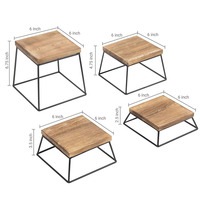 Présentoirs carrés en bois brûlé et métal noir poli pour aliments / Supports à pizza, décoration de fêtes, lot de 4