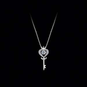 S925 Sterling Silver Platinum Plated <b>Pendant</b> <b>Necklace</b> Women's Crown Key <b>Pendant</b> <b>Necklace</b> Moissanite <b>Necklace</b> - Product Image 4