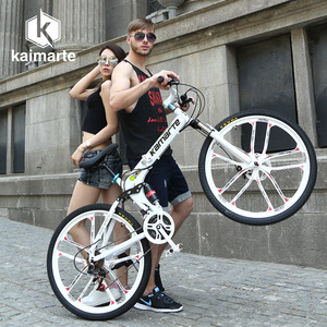 Vélo de montagne pliable Kaimarte 26 pouces avec fourche à suspension, jantes en aluminium, vélo tout-terrain pour trajets quotidiens - Product Image 3