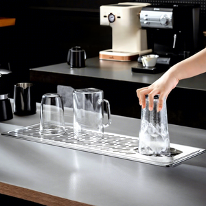 Enjuagador de Vasos de Acero Inoxidable con Bandeja Recolectora, Lavador de Tazas de Alta Presión Empotrado para Bar, Cafetería, Fregadero de Cocina, Estación de Espresso - Product Image 1