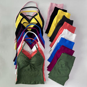 Conjunto Deportivo de 2 Piezas Sin Logo, Ropa de Entrenamiento, Top con Tirantes y Shorts Fruncidos para Gimnasio y Yoga - Product Image 2