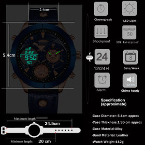 <span class=keywords><strong>Reloj</strong></span> <span class=keywords><strong>BOAMIGO</strong></span> 2020 para Hombre, Marca de Lujo, Deportivo, Digital y Analógico, de Cuero y Cuarzo - Product Image 5