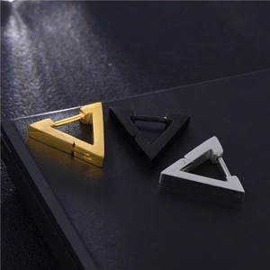 Boucles d'oreilles triangulaires en acier titane, géométriques, noir, or, argent, bijoux de mode unisexes, pour hommes et femmes - Product Image 3