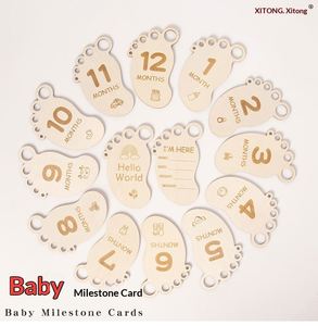 Cartes de jalons de développement pour bébé gravées au laser par le fournisseur, marqueurs mensuels uniques en bois, ensemble cadeau esthétique pour nouveau-nés - Product Image 2
