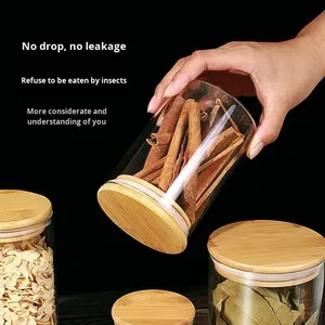 YOLOWE casa moderna contenitori per alimenti <span class=keywords><strong>in</strong></span> <span class=keywords><strong>vetro</strong></span> di bambù coperchio di conservazione di freschezza per la dispensa Snack cottura-uso per feste <span class=keywords><strong>in</strong></span> cucina - Product Image 4