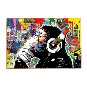 Arte della parete dipinti su tela cornici da parete decorazione della casa soggiorno arte con Modern Monkey <span class=keywords><strong>Art</strong></span> Colorful Baboon ascolta la musica - Product Image 1