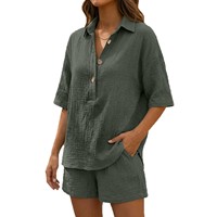 Ensemble de plage Lolita d'été pour femmes, 2 pièces, tissé en polyester et coton, au-dessus du genou, col en V, manches courtes, short