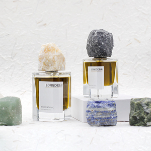 Crimp Empty Clear Spray Square 30ml 50ml 100ml Glass Perfume <b>Bottles</b> With Jade Stone Caps - Product Image 1