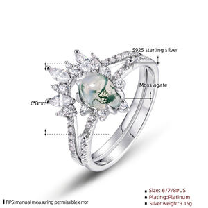 R013537 Juego de anillos de ágata de musgo natural 925 Anillo de compromiso de ágata de musgo de hoja verde de plata esterlina Anillo de promesa de boda para mujer - Product Image 6