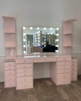 Station de maquillage pour salon de beauté, miroir éclairé par LED moderne, panneau MDF écologique, table de toilette commerciale, salle de bain, hôtel, mariage